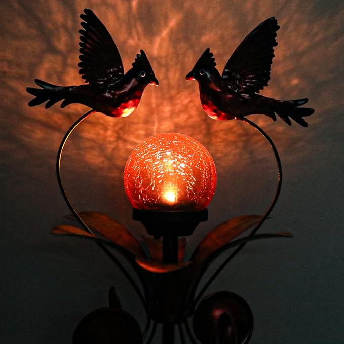VCUTEKA Cardinal Solar Lights Outdoor Metal Garden Stake Waterproof Crackle Glass Globe Garden Decor Cardinal for Pathway, Lawn, Patio, Yard-Ruum Studio Home
