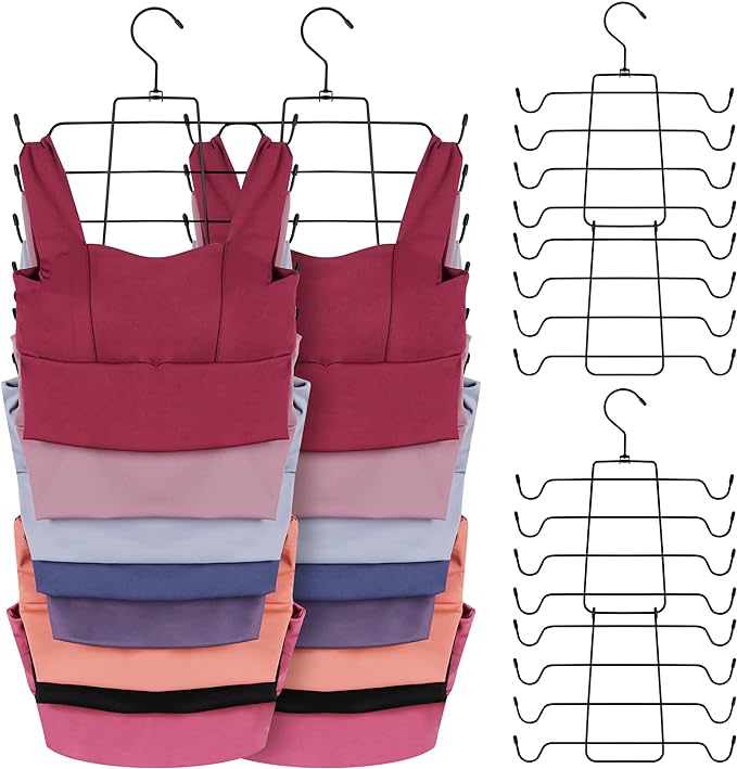 ZEDODIER Tank Top Hanger, 4 Pack Space Saving Bra Hangers, Non-Slip Hanging Sport Bras Holder, Closet Organizers and Storage for Camisoles Tank Tops Bras Ties Swimsuits Strappy Dress, Black-Ruum Studio Home