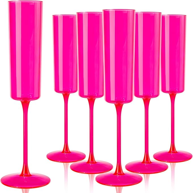 Ciaell 24 Pack Plastic Champagne Flutes - Hot Pink 6 Oz Disposable Champagne Glasses - Square Plastic Toasting Glasses for Party Birthday Anniversary Wedding-Ruum Studio Home