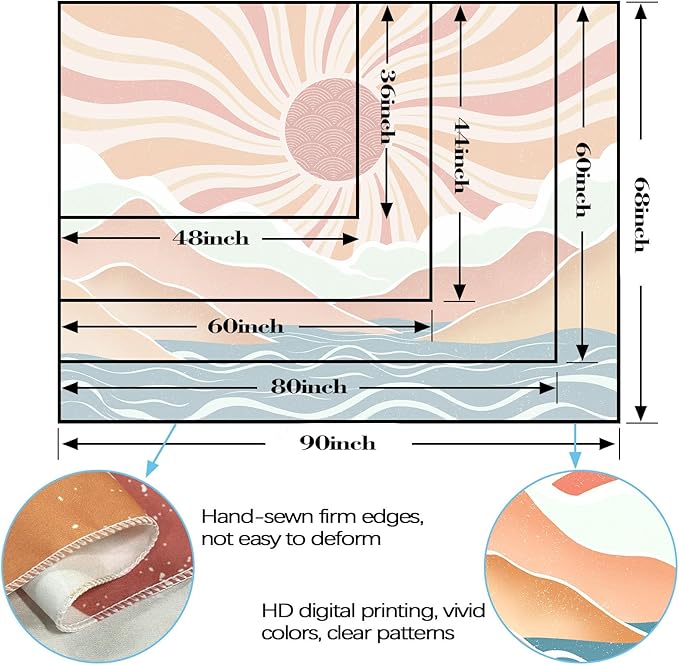 Lunerfex Boho Sun Tapestry Sunset Wall Tapestry, Mountain Tapestries for Bedroom 80s Tapestries Wall Hanging for Bedroom Living Room Decor Boho-2 70"x90"-Ruum Studio Home