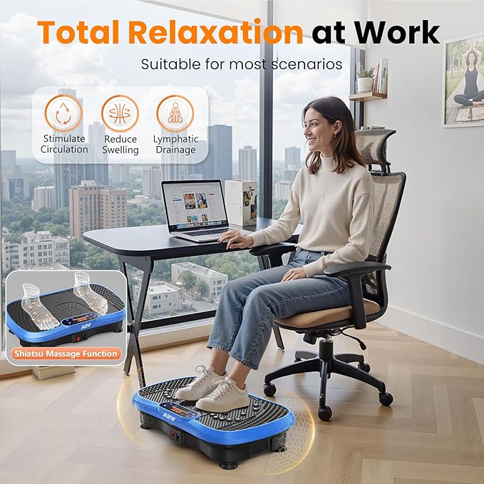 AXV Vibration Plate Fitness Platform Exercise Machine Vibrating Lymphatic Drainage Shaking Full Body Shaker Workout Vibrate Stand Shake Board Sport Gym for Weight Loss Fat Burner for Women Men-Ruum Studio Home
