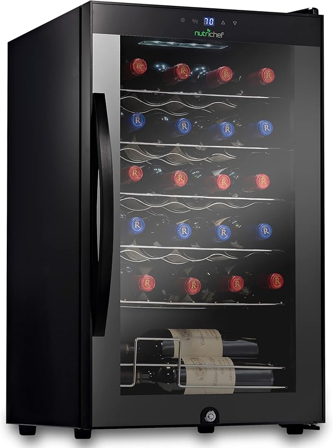 Nutrichef 24 Bottle Wine Fridge | Single Zone Wine Chiller | Adjustable Temperature Control 41°F to 64°F | Ultra Quiet Operation | Wine Cooler For Home & Office | Free Standing 29x16x17 IN-Ruum Studio Home