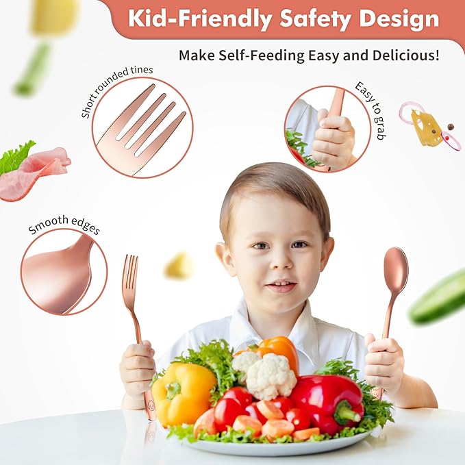 DRKIO Stainless Steel Toddler Utensils Set - 6 Pieces Kids Silverware Set Children Safe Food Grade Small Forks and Spoons Dishwasher Safe Mirror Polished-Ruum Studio Home