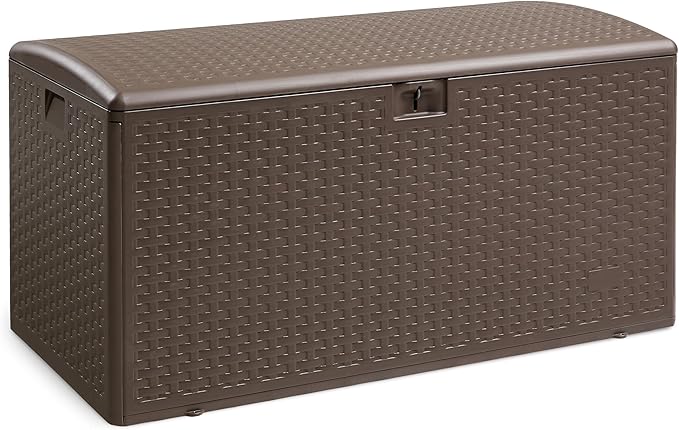 Amazon Basics Outdoor Organization & Storage Deck Box with Lid, 99 Gallon, Brown-Ruum Studio Home