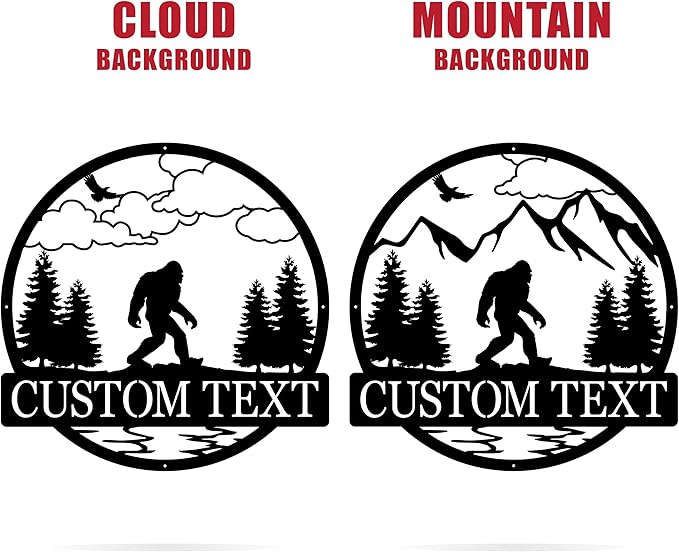 Outdoor Sasquatch Custom Name Metal Sign | Bigfoot Mountain Yard Art Decor | Metal Sasquatch Yeti Sign-Ruum Studio Home