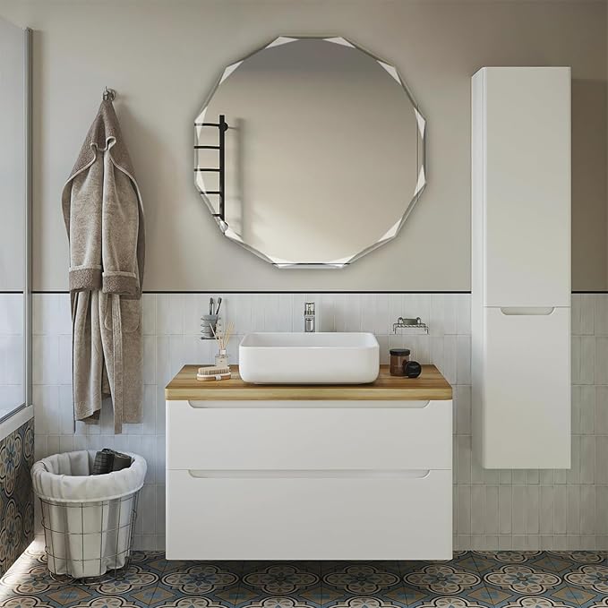 Single Beveled Edge Circle Mirror Frameless Wall Mount Bathroom Vanity Mirror, 30”-Ruum Studio Home