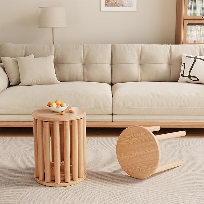 Stackable Stools Set of 4 Wooden Stools 18 Inch Stool Nesting Side Tables Nesting Coffe Table Sturdy and Durable,No Installation Required,Top Stackable Stool for Saving Space(Natural Bar stools)-Ruum Studio Home