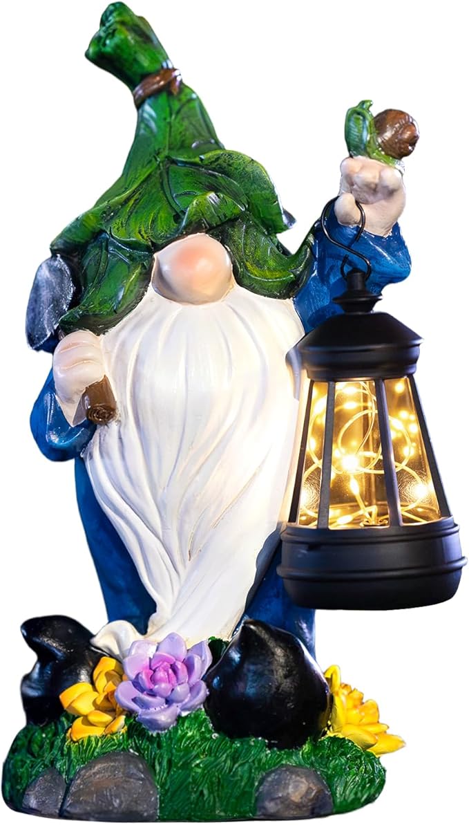 Solar Gnome Garden Figurine Yard Lights with Solar Lights Lantern & Shovel - Outdoor Yard Art Lawn Ornaments for Porch Patio Balcony - Gnome Gifts for Women Mom-Ruum Studio Home