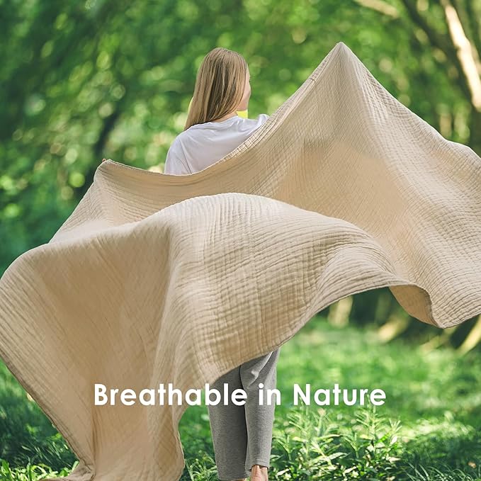 EMME Cotton Throw Blanket Large 50"x70" Gifts for Women 100% Muslin for Couch Breathable Gauze All Season Soft and Lightweight Pre-Washed (Light Tan)-Ruum Studio Home