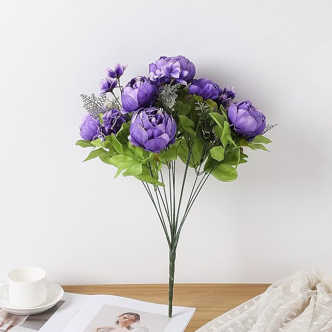 Duovlo Artificial Peony Silk Flowers Fake Flowers Vintage Wedding Home Decoration,Pack of 1 (Medium Purple)-Ruum Studio Home