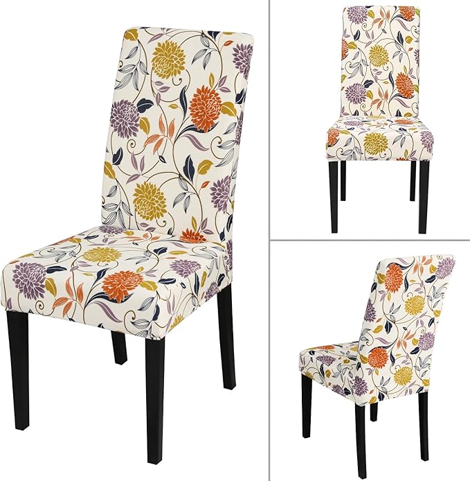 JQinHome Pattern Chair Covers for Dining Room Set of 6, High Stretch Removable Washable Parsons Chair Slipcover for Home Party Hotel Wedding Ceremony (Flower,6PCS)-Ruum Studio Home