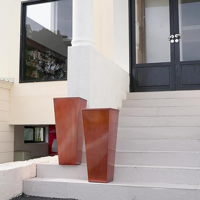 28in Tall Metal Copper Square Planter Galvanized Steel Metal Planters for Indoor/Patio Deck Garden Entrance Planter-Ruum Studio Home