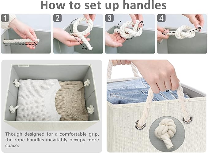 StorageWorks Storage Bins with Lids, Decorative Storage Boxes with Lid and Soft Rope Handles, Foldable Storage Baskets for Closet, Shelves, Stackable, Ivory and White, Jumbo, 3-Pack-Ruum Studio Home