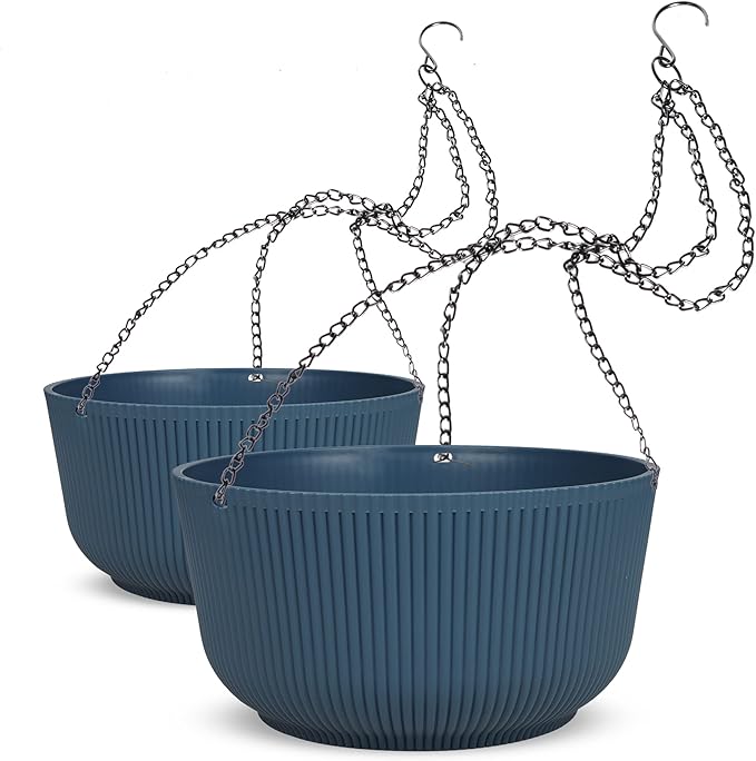 Dexceder 11.2 Inch Self Watering Hanging Planters Indoor Outdoor, Thickened Hanging Basket Flower Plant Pot (2 Pack, Deep Blue)-Ruum Studio Home