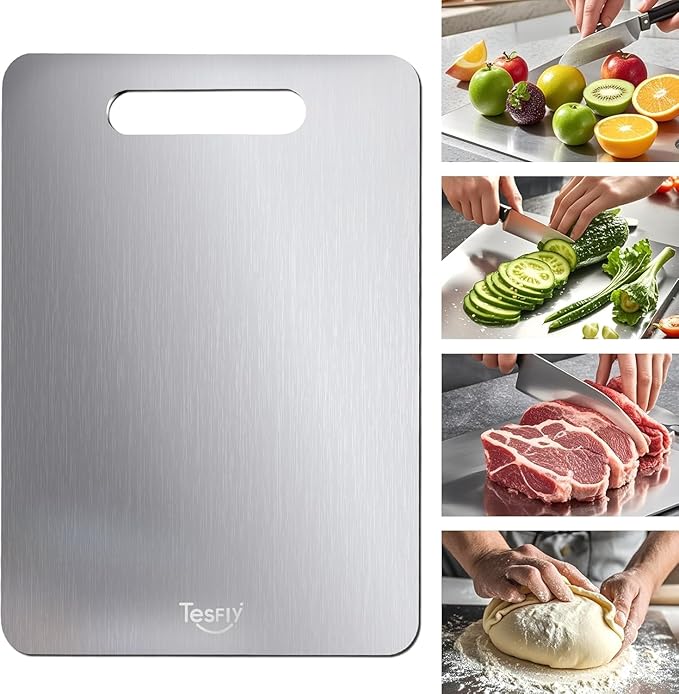 Titanium Cutting Board - 100% Pure Titanium Cutting Boards For Kitchen,Easy to clean, Double-sided food-grade Titanium Cutting Board For Cutting Meats, Fruits And Vegetables 12.2 * 8.1-Ruum Studio Home