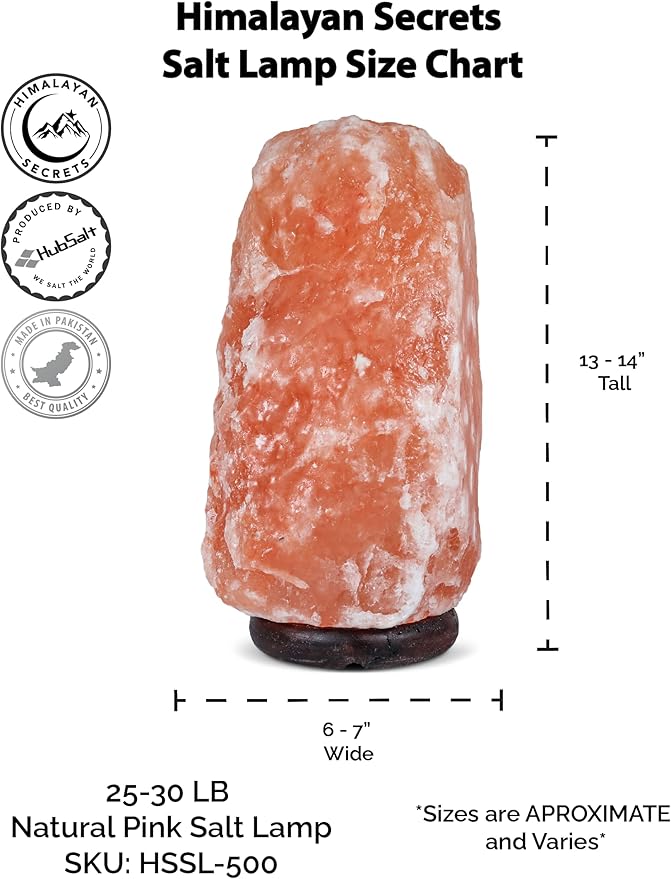 Himalayan Secrets LARGE Salt Lamp - Natural Pink Crystal with Wooden Base - Dimmer Cord and Bulb included (25-30 LBS)-Ruum Studio Home
