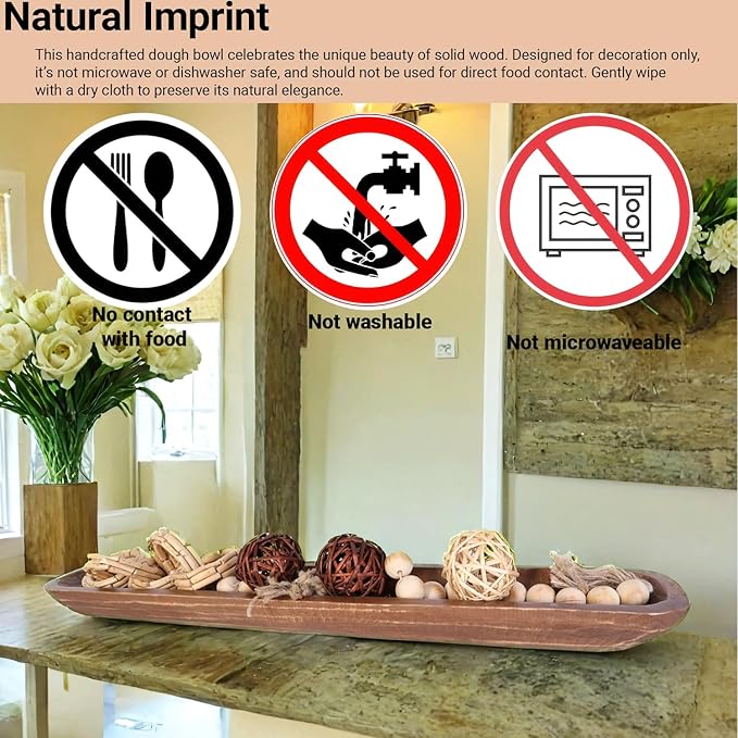 Athaliah Wooden Dough Bowl, Hand Carved Rustic Long Wood Dough Bowls for Decor, Vintage Large Wooden Bread Bowl for Table Centerpiece Dining Room Home Kitchen Decor Candles (40 Inch-Brown)-Ruum Studio Home