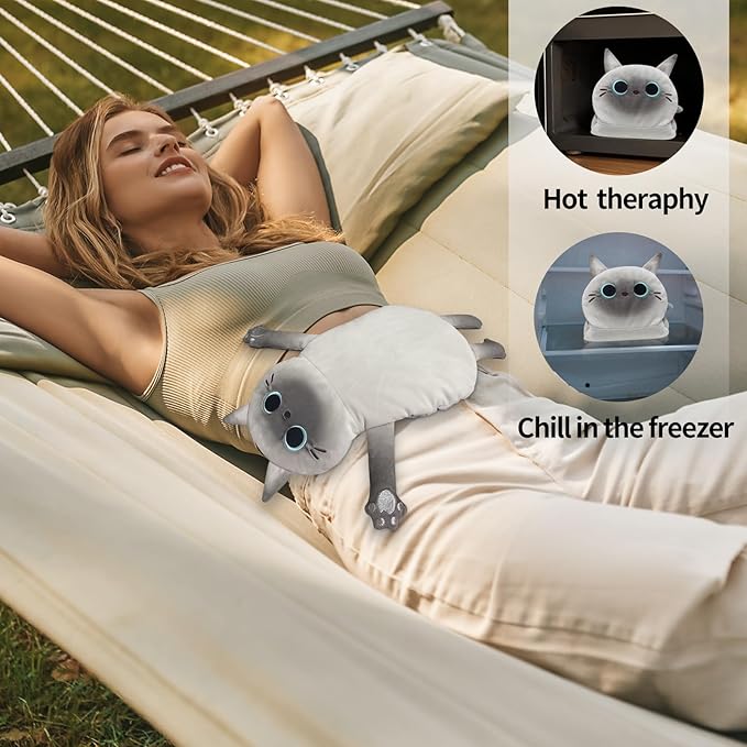 Microwave Heating Pad for Cramps Pain Relief, 22 * 13'' Moist Microwavable Stuffed Animal Period Menstrual Heating Pads for Back, Neck Shoulder and Knee, Big Siamese Cat-Ruum Studio Home