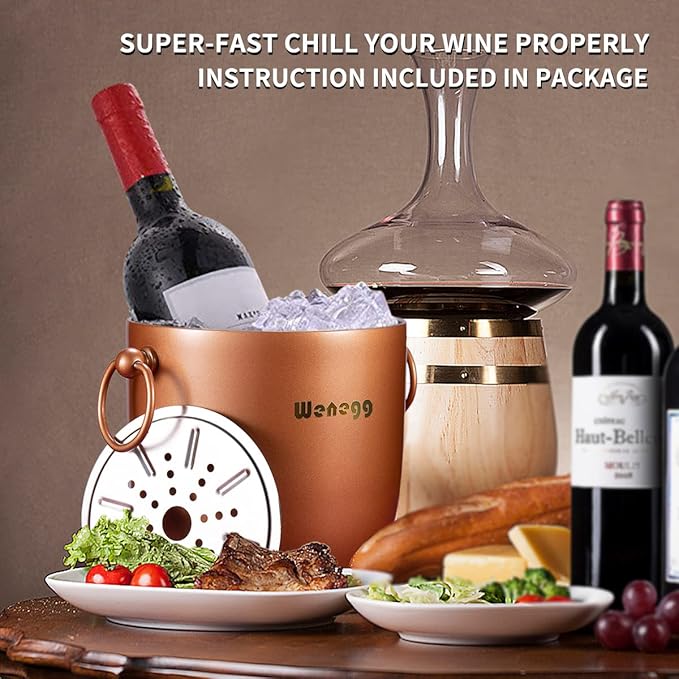 Ice Bucket with Lid, Scoop, Tongs and Strainer - Well Made Insulated Stainless Steel Keep Ice Frozen Longer - Ideal for Cocktail Bar, Parties, Chilling Wine, Champagne - 3 Liter (Copper)-Ruum Studio Home