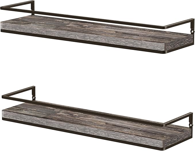 Meangood Floating Shelves Wall Mounted Set of 2, Rustic Wood Wall Storage Shelves for Bedroom,Living Room,Bathroom, Kitchen Pine-Ruum Studio Home