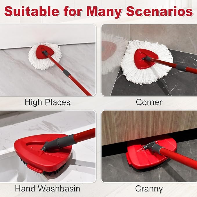 Spin Mop Head Replacement,Iron Spin Handle,Brush and Base Compatible with O Cedar EasyWring 1 Tank System,Microfiber Mop Refills and 30-58" Handle Combo Set to Floor Cleaning(White,1 Tank)-Ruum Studio Home