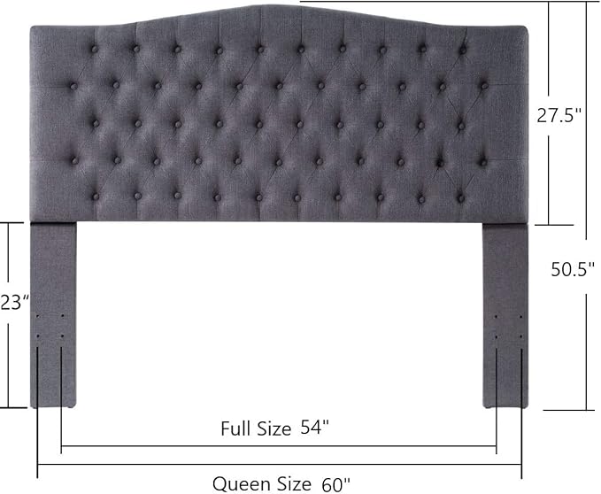 24KF Upholstered Tufted Button Linen Fabric Headboard,Comfortable Fashional Headboard Queen/Full Size,Dark Gray-Ruum Studio Home