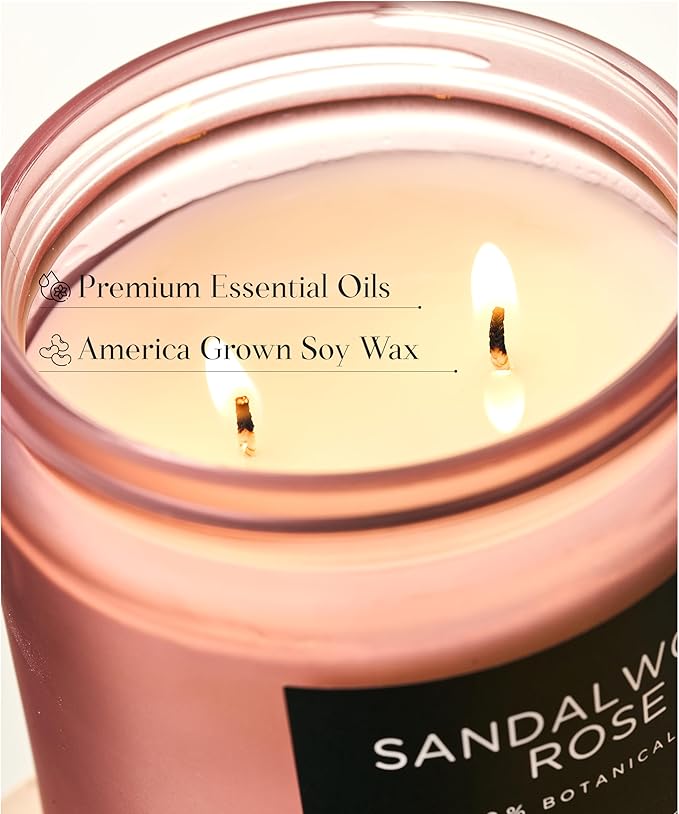 M&SENSE Sandalwood Rose Scented Candle - 11.6oz Natural Soy Wax Non Toxic 70-Hour Burn Long Lasting Candle, 2-Wick Strong Scent for Home - Slow-Burning Housewarming Gift for Men & Women-Ruum Studio Home