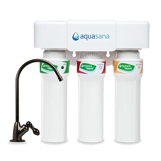 Aquasana Under Sink Water Filter System - Reduces PFAS, Lead, & Chlorine in Drinking Water - Under Counter Claryum Filtration for Kitchen - 3-Stage Max Flow - Oil-Rubbed Bronze Faucet - AQ-5300+.62-Ruum Studio Home