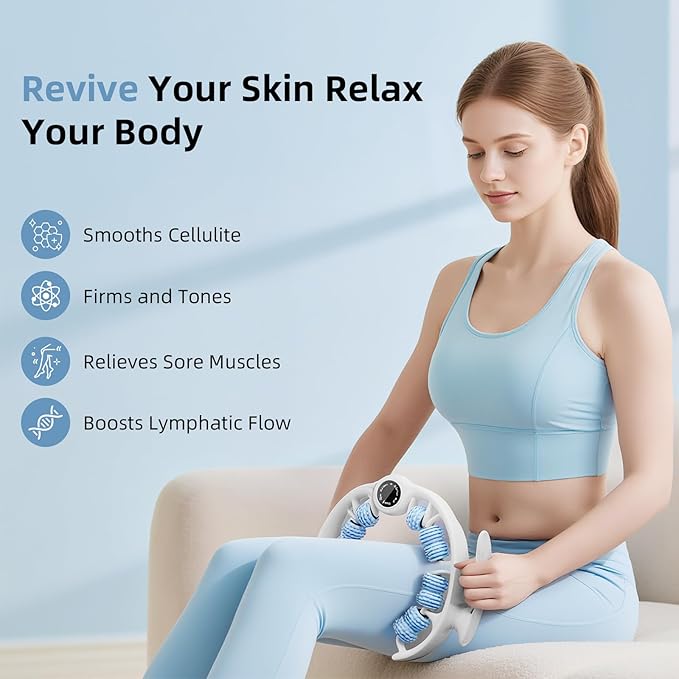 Cellulite Massage Roller for Legs, Anti Cellulite Massage Tool with Detachable, Fats Remover for Legs, Thighs, Butt, Fascia Massage Tool for Lymphatic Drainage & Deep Tissue Pain Relief (Blue)-Ruum Studio Home
