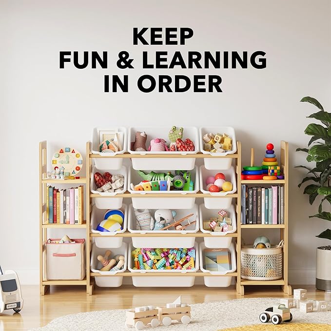 SpaceAid Toy Storage Organizer with 6 Shelves and 12 Bins, Toy Organizers Storage Bookshelf, Kids Bin Shelf Toys Box Bookcase for Bedroom Playroom Organization Room Decor, White-Ruum Studio Home