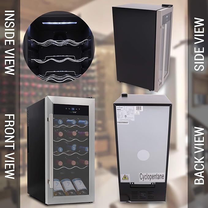 NutriChef PKCWC18 Slim Wine Fridge 18 Bottle Mini Beverage Chiller Adjustable Temp Control, 30x13x17 IN, Black-Ruum Studio Home