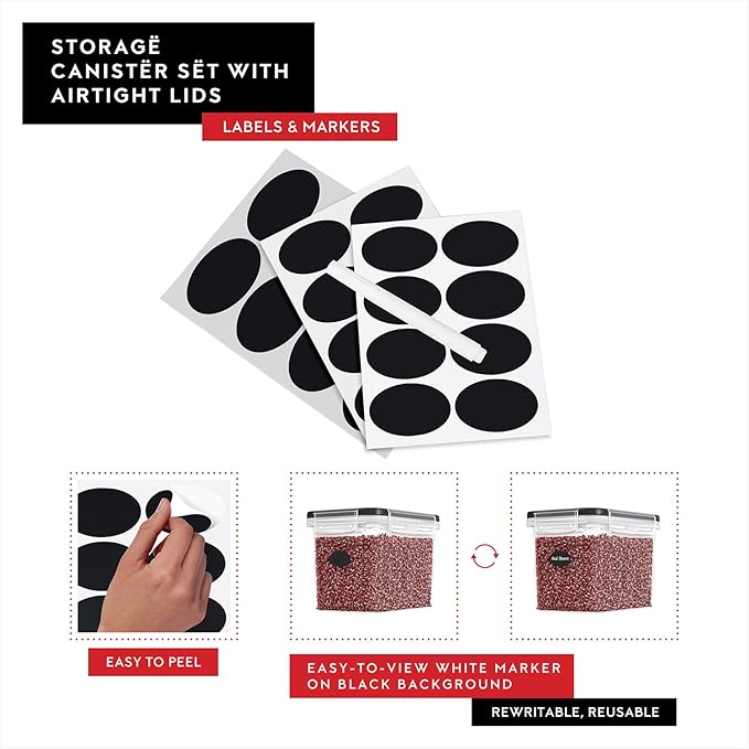 DWËLLZA KITCHEN Flour Sugar Storage Containers Set of 4; 3.6l Plastic Airtight Food Storage Containers with Lids for Kitchen Pantry Organization and Storage - Dry Food Containers, Labels & Marker-Ruum Studio Home