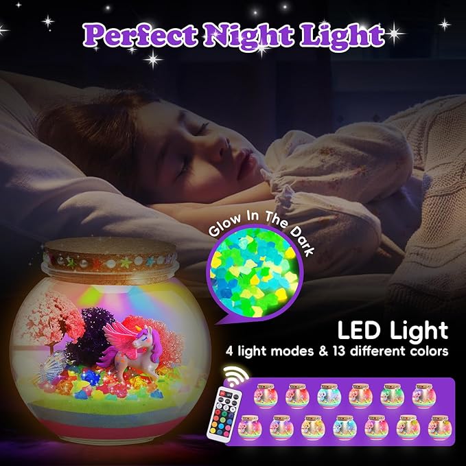 Unicorn Light-Up Terrarium Kit for Kids - Multicolor LED Night Light Birthday Gifts - Unicorn Toys for Girls Ages 4-6 7 8 9 10 Year Old - Kids Arts and Crafts Kit-Ruum Studio Home