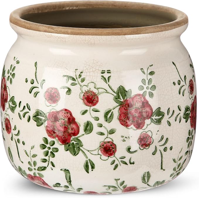 1 Pcs Vintage Planter Large Ceramic Plants Pot Red Plum Crack Cottage Scroll Vase Flower Vase Pot Indoor Plants Home Kitchen Decor Farmhouse Antique Decorative Gift-Ruum Studio Home