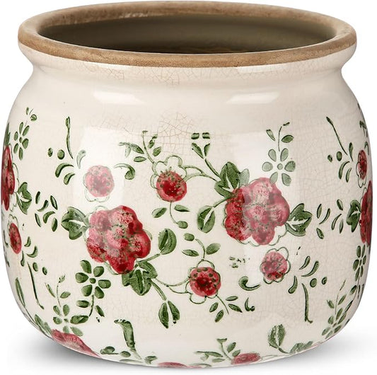 1 Pcs Vintage Planter Large Ceramic Plants Pot Red Plum Crack Cottage Scroll Vase Flower Vase Pot Indoor Plants Home Kitchen Decor Farmhouse Antique Decorative Gift-Ruum Studio Home