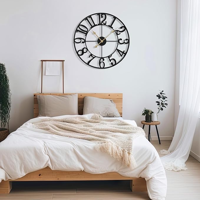 Large Wall Clock for Living Room Decor - 60cm/ 24 Inches Silent Non-Ticking Metal Wall Clocks Battery Operated, Vintage Decorative Modern Wall Clock for Bedroom, Office, Farmhouse Decor-Ruum Studio Home