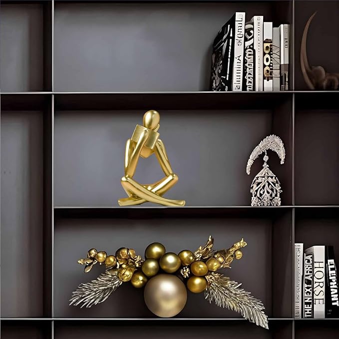 Bookshelf Decor Thinker Statue - Abstract Style Thinker Sculptures Modern Aesthetic Figurine Decoration Statues for Home Decor-Right Thinking-Gold-Ruum Studio Home