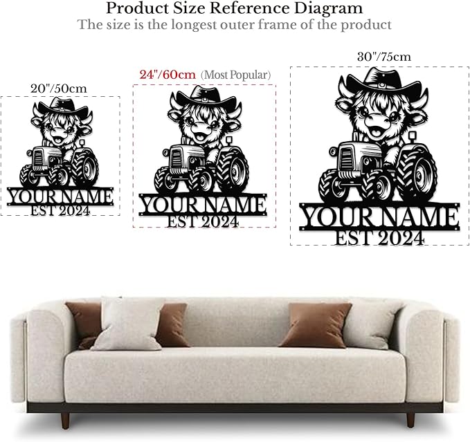 Personalized Highland Cow Name metal Signs,Custom Highland Cow Metal Shed Wall Decor,Black Metal Wall Art Plaques Outdoor wall Decorative Signage (Style B)-Ruum Studio Home