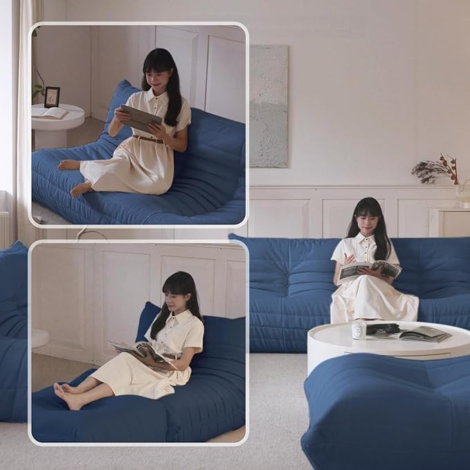 Luxury Sofa Couch Chair, Lazy Floor Seating, Fireside Bean Bag Chair, Ergonomic Tatami Sofa Lounger for Living Room, Bedroom, Office, Single Seat, Blue-Ruum Studio Home