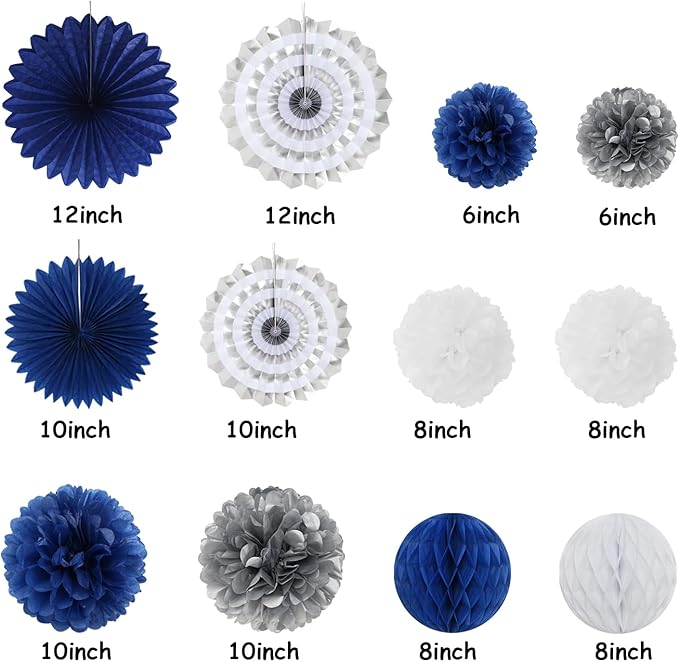 Navy-Blue White-Silver Party-Decoration Graduation Banner - 14pcs Kits Cap Garland Streamers, Royal Paper Tissue Pom Poms Flowers Fans Honeycomb,Class Of 2025 College High School Grad Decor Hugfond-Ruum Studio Home