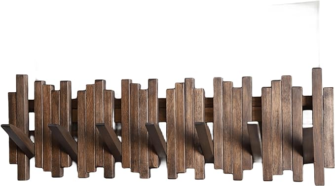 Natural Wood Wall Mounted Piano Coat Rack| Coat Rack Wall Mount| Flip Down Wall Hook Rack 7 Hooks| Entryway Wall Art Hook,Made of Acacia Wood (Wood Wax Oil Dyed Walnut Color).Wall Art-Ruum Studio Home
