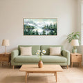 Celestdeco Watercolor Mountain Framed Canvas Wall Art Set, Boho Forest Wall Decor, Nature Green Pines Wall Painting, Forest Wilderness Artwork for Living Room, Bedroom, Dining Room, Office - 20"x40"x1-Ruum Studio Home