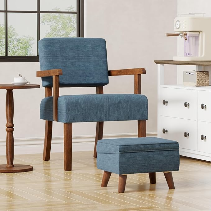 Accent Chair Set of 2 with Table, Living Room Chairs with Soft Seat and Armrests for Living Room Bedroom Reading Room Waiting Room, Lake Blue (AC01)-Ruum Studio Home