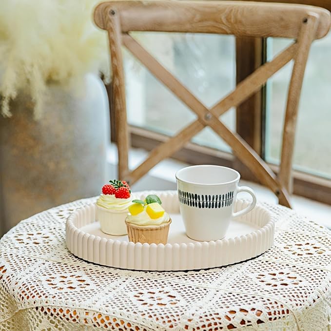 11.8in Decorative Tray for Coffee Table Decor- Modern Oval Concrete Tray for Home Decor- Minimalist Handcrafted Centerpieces Tray for Living Room, Kitchen Dining Table, Entryway (Beige)-Ruum Studio Home