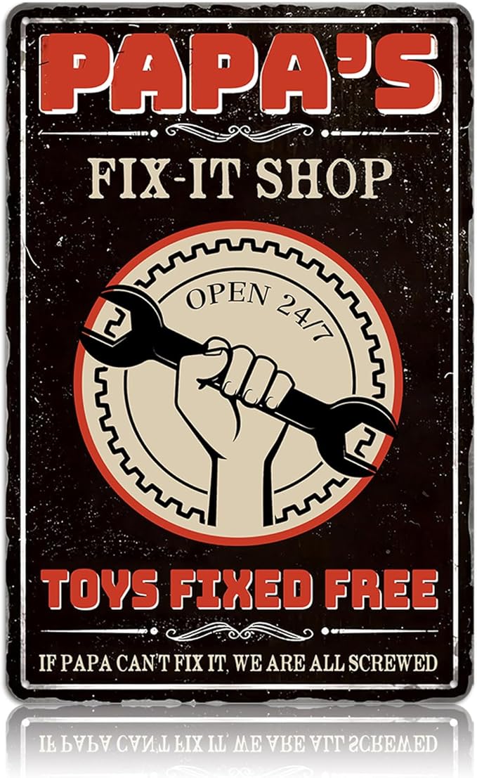 Papas Fix It Shop Metal Tin Signs for Garage Man Cave Decor Funny Papa Gifts - Vintage Tool Shop Papa's Workshop Signs, Father's Day Gifts Decorations 8x12 Inch-Ruum Studio Home