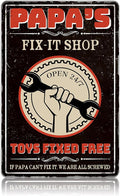 Papas Fix It Shop Metal Tin Signs for Garage Man Cave Decor Funny Papa Gifts - Vintage Tool Shop Papa's Workshop Signs, Father's Day Gifts Decorations 8x12 Inch-Ruum Studio Home