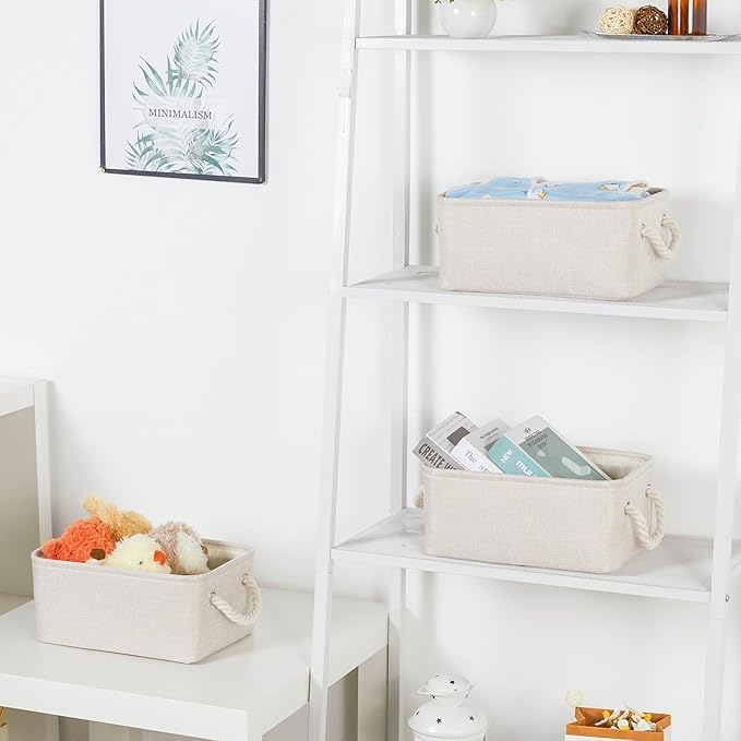 Bidtakay Small Storage Bins for Shelves 3 Pack Fabric Storage Baskets for Organizing 12x8x5 Inch Closet Storage Bins Linen Collapsible Organizer for Closet-Light Biege-Ruum Studio Home