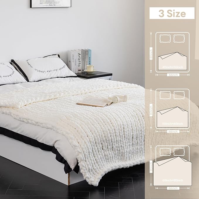 Chunky Knit Blanket - Luxury Soft Cozy Extra Large Size (80 * 90) Throw Blanket,100% Woven Blanket Rope Knot Throw Blanket for Couch, Sofa, Home Decor, Gift - Machine Washable（Milk White ）-Ruum Studio Home