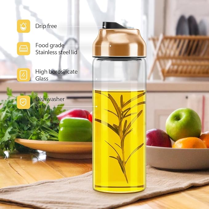 Aelga Copper Kitchen Accessories - Glass Oil Dispenser - Copper Olive Oil Dispenser Bottle for Kitchen with Stainless Steel Spout-Ruum Studio Home