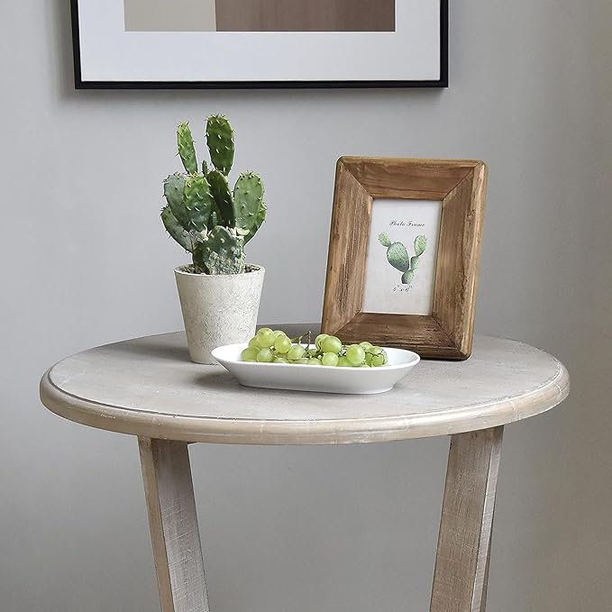 Rustic Farmhouse end Table with Storage Shelf, French Country Accent Side Table for Family, Dinning or Living Room, Small Spaces, Modern, Round, Vintage Grey Finish-Ruum Studio Home